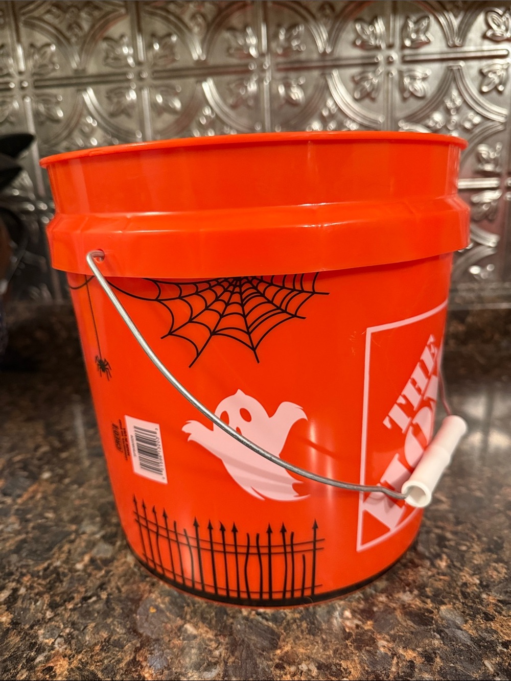 🎃 Home Depot 2026 Halloween Orange Bucket w/ Handle Ghost Haunted House - Picture 3 of 11